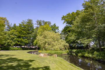 Happy wanderlust in Borgvold park in Viborg. Borgvold at Nørresø is located in a place where there was a place of violence in the High Middle Ages,Viborg,Denmark
