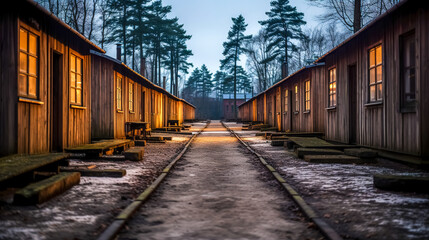 Obraz premium summer camp, wooden houses in the forest, made with Generative AI