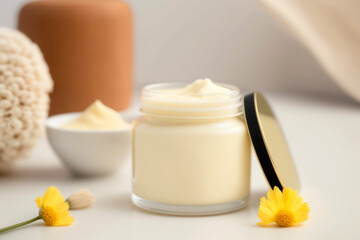 Fototapeta na wymiar A jar with cream skincare on a white background. Organic cosmetic product. Generative AI