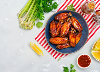 Buffet table scene of take out or delivery foods.
