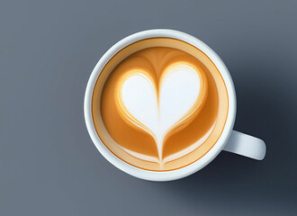 Close up white coffee cup with heart shape latte art on wood tab