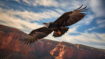 A captivating California Condor soaring gracefully through the expansive skies of the Grand Canyon Generative AI