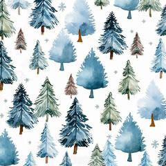 Seamless pattern with Christmas trees ,Ai generated art illustration.
