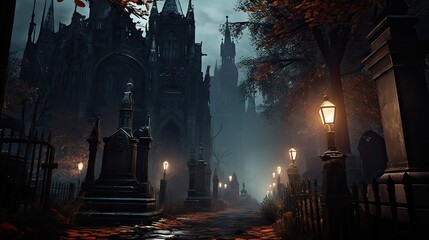 Fototapeta na wymiar Gloomy gothic castles against the backdrop of the moon at night