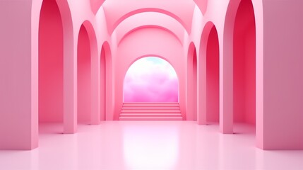 Illustration of a beautiful pink room with elegant arches and stunning architectural details