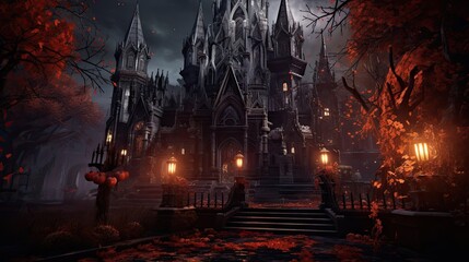 Fototapeta na wymiar Gloomy gothic castles against the backdrop of the moon at night