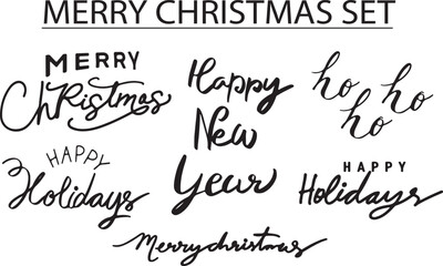 Merry christmas group set text calligraphy hand written lettering vector illustration happy new year xmas gift art decoration 2024 2025 2026 sign banner template gift element retro december event card