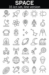Fototapeta premium Space icon set. Containing satellite, universe, astronaut, rocket, comet, telescope and planet icons. Solid icon collection.