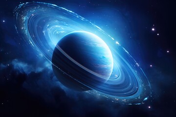Planets and galaxy, science fiction wallpaper. Beauty of deep space. Billions of galaxies in the universe Cosmic art, a giant planet wrapped in Saturn rings sparkling, AI Generated