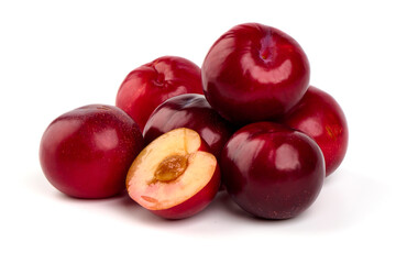 Fototapeta na wymiar Red plums, isolated on white background.