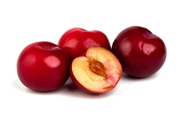 Fototapeta na wymiar Red plums, isolated on white background.