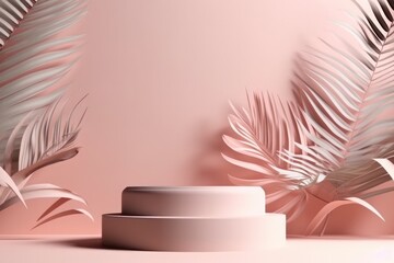 Pink podium for beauty products display backdrop