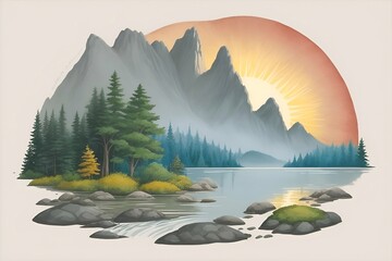 Beautiful nature landscape. Watercolor. AI generated illustration