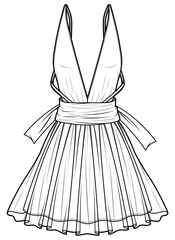 Women Cocktail dress design flat sketch fashion illustration with front and back view