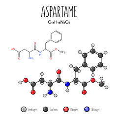 Aspartame skeletal and flat representation. Skeletal formula and 2d structure illustration. Web style illustration. Vector editable