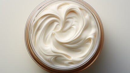 White cream jar top view. Cosmetics on white surface for advertising 