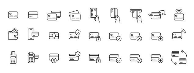 Credit Card Line Icon set symbol line pictogram vector minimal flat graphic design E-commerce payment