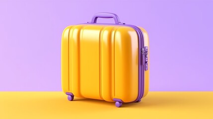 Illustration of a vibrant yellow suitcase against a bold purple backdrop