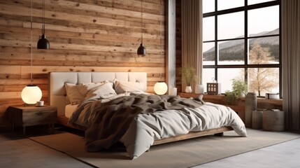 Illustration of a cozy bedroom with a bed next to a window