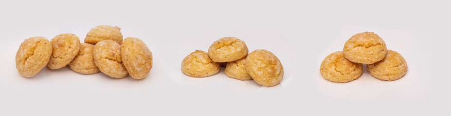 Sweet Delicious Italian Almond Amaretti Cookies isolated on a white background.