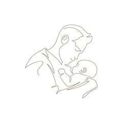 Happy family father hugging baby newborn son enjoy parenthood continuous line art style logo vector