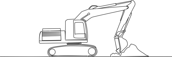 continuous single line drawing of excavator, line art vector illustration © Christian Horz
