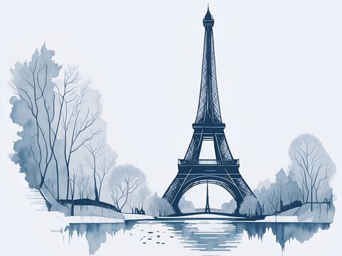 Eiffel Tower cartoon drawing. AI generated illustration