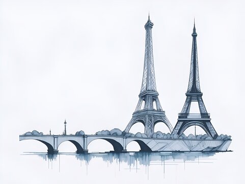 Eiffel Tower cartoon drawing. AI generated illustration