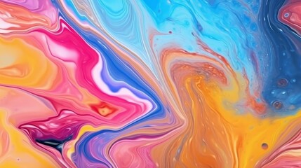 Illustration of a vibrant and abstract liquid painting up close