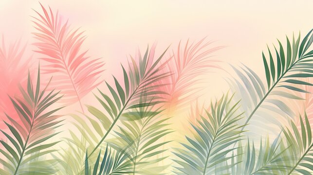 Tropical wallpaper in pastel and multicolor colors on pastel background. Jungle, and Jungalow interior  wallpaper Style