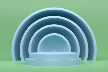 Obraz premium Pastel green cylinder podium with steps on blue background