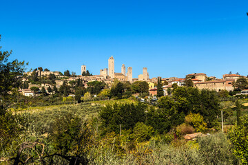 Fototapeta na wymiar San Gimignano, Italy. Scenic view of a medieval town with towers