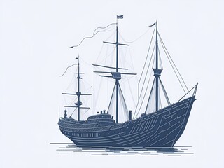 Beautiful ship drawing. AI generated illustration