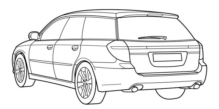 classic station wagon. Different five view shot - front, rear, side and 3d. Outline doodle vector illustration	
