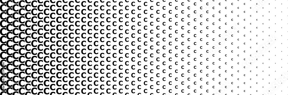Poster horizontal black halftone of capital letter c design for pattern and background.