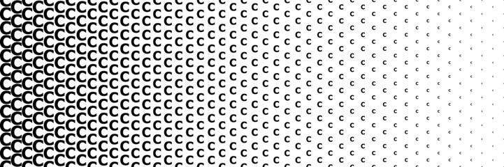 horizontal black halftone of capital letter C design for pattern and background.
