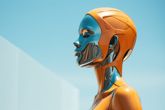 Humanoid women robot deeply thinking