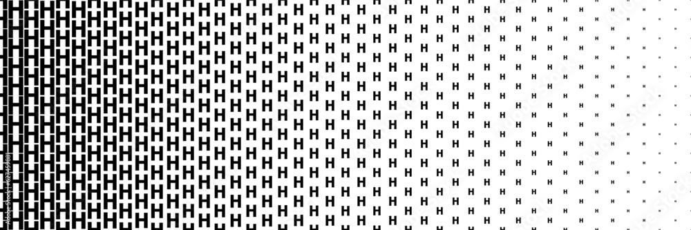 Poster horizontal black halftone of capital letter h design for pattern and background.