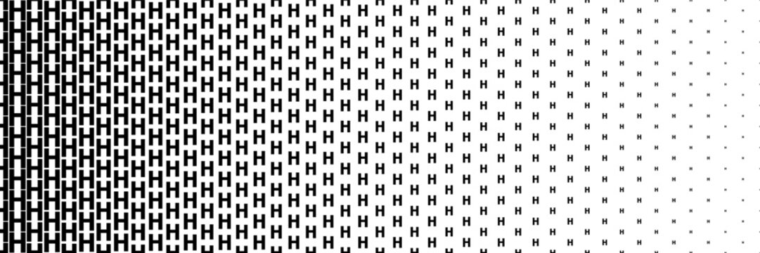 horizontal black halftone of capital letter H design for pattern and background.
