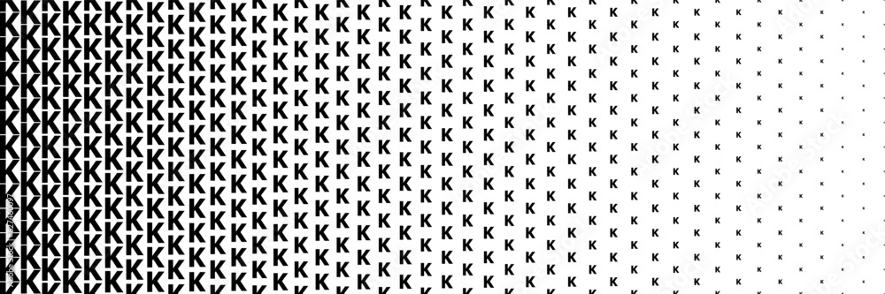 Poster horizontal black halftone of capital letter k design for pattern and background.