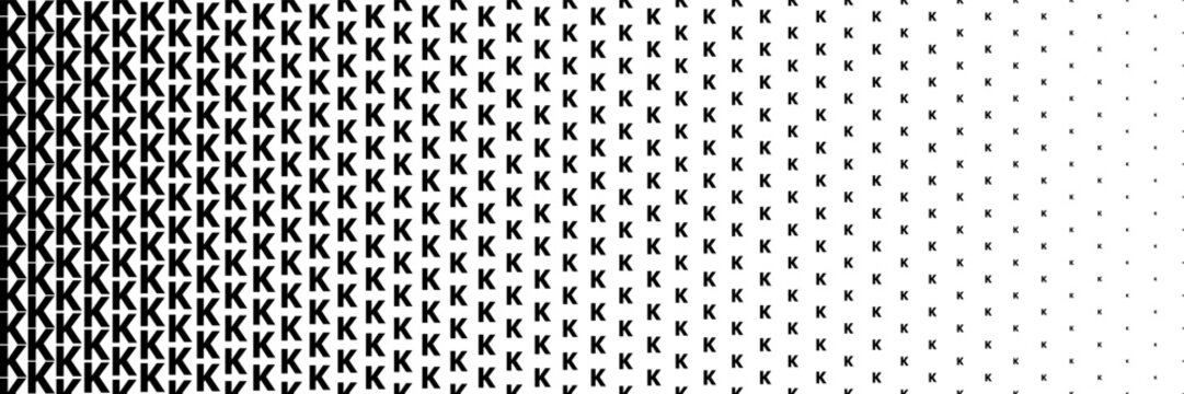 horizontal black halftone of capital letter K design for pattern and background.