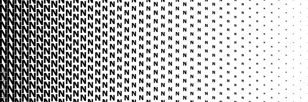 Poster horizontal black halftone of capital letter n design for pattern and background.