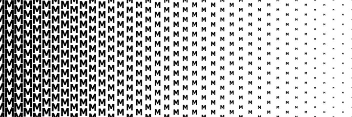 horizontal black halftone of capital letter M design for pattern and background.