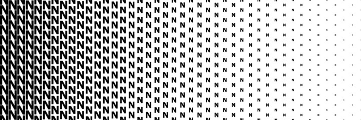horizontal black halftone of capital letter N design for pattern and background.