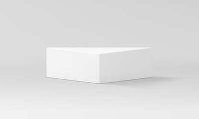 3d podium white triangle stand corner pedestal for product commercial presentation realistic vector
