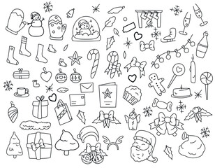 christmas greeting ornament icons element doodle illustration on isolated background, childish drawing style