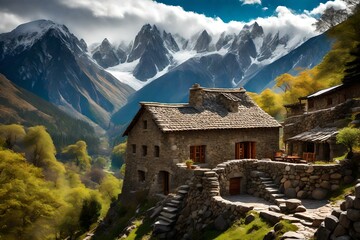 A majestic Stone House in Mountains on hill village