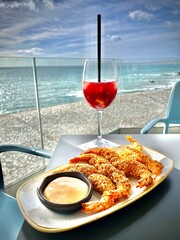 Prawns and Sangria at the beach bar