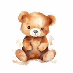 Watercolor cute little bear. AI generative.