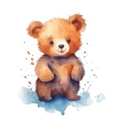 Watercolor cute little bear isolated on white background. AI generative.